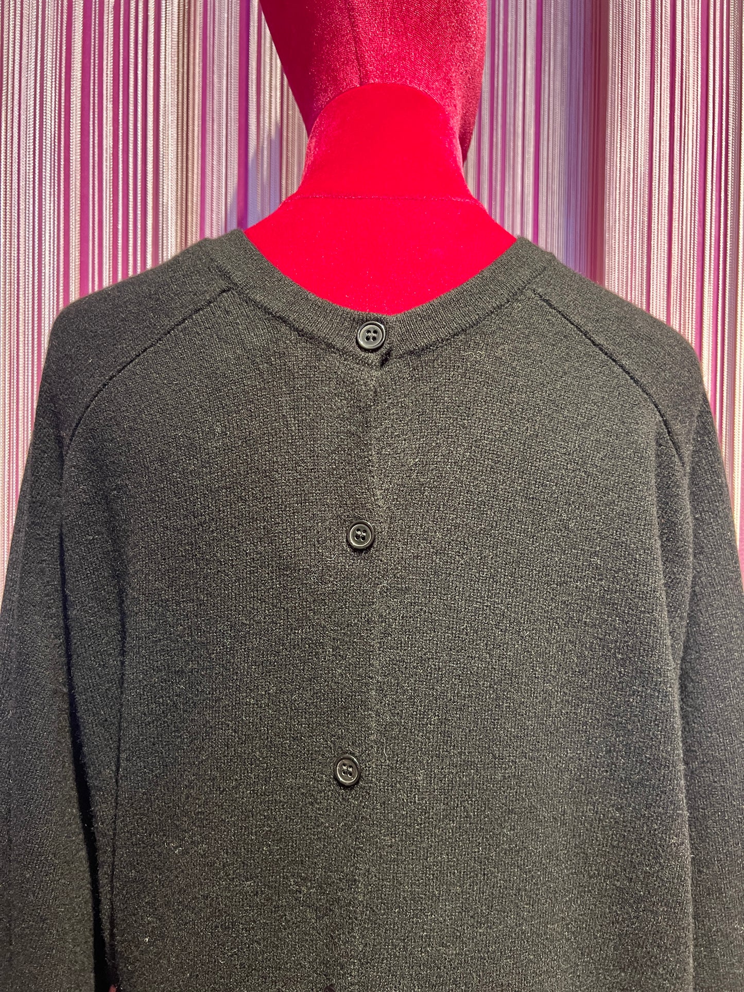Circus Hotel cardigan nero reversibile fronte-retro in lana e cachemire con cintura vera pelle