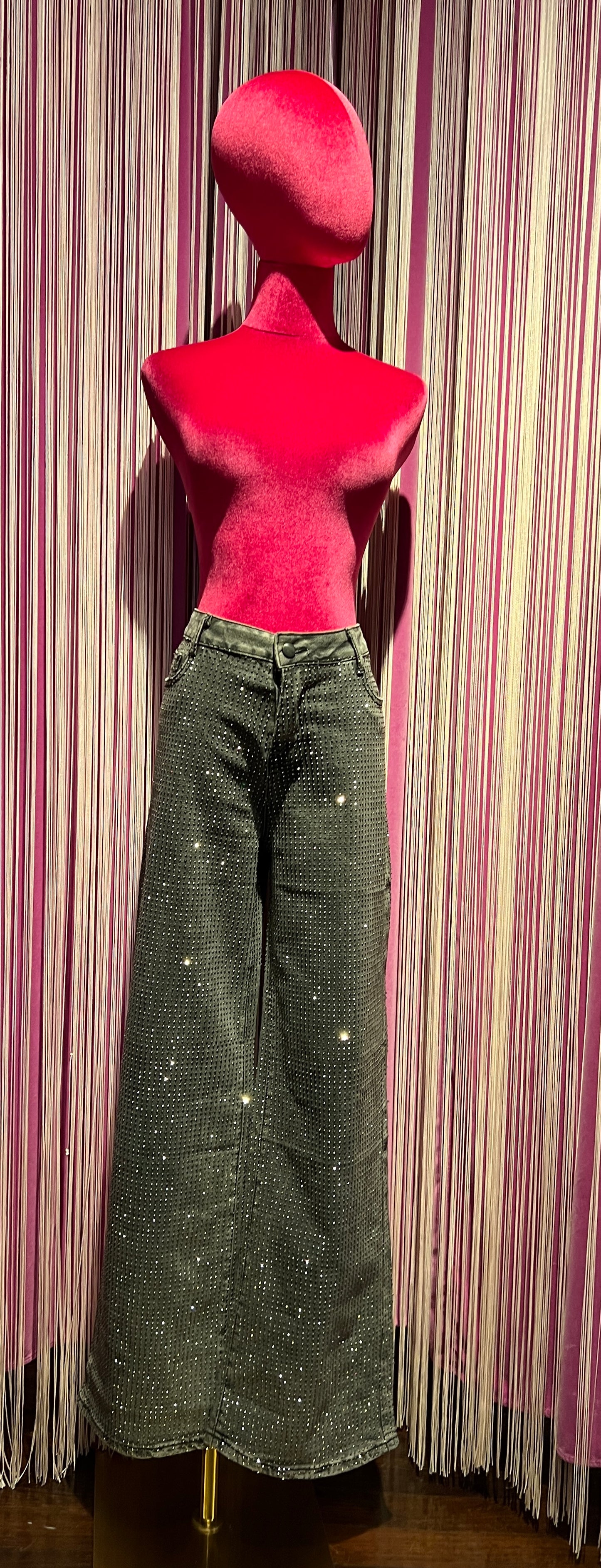 Love & roses jeans elasticizzato grigio con cristalli