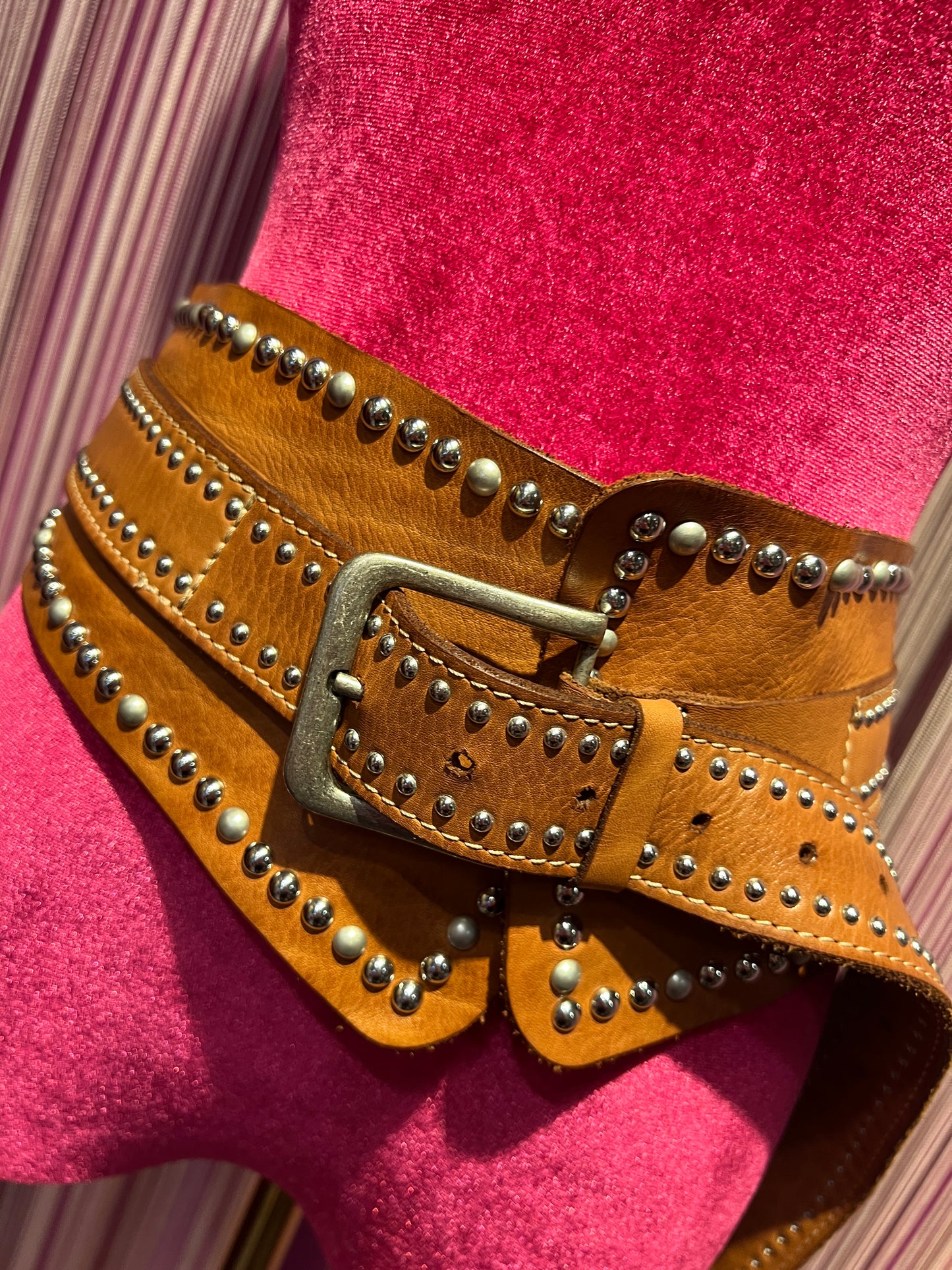 Pink memories cintura bustier in pelle con borchie taglia unica