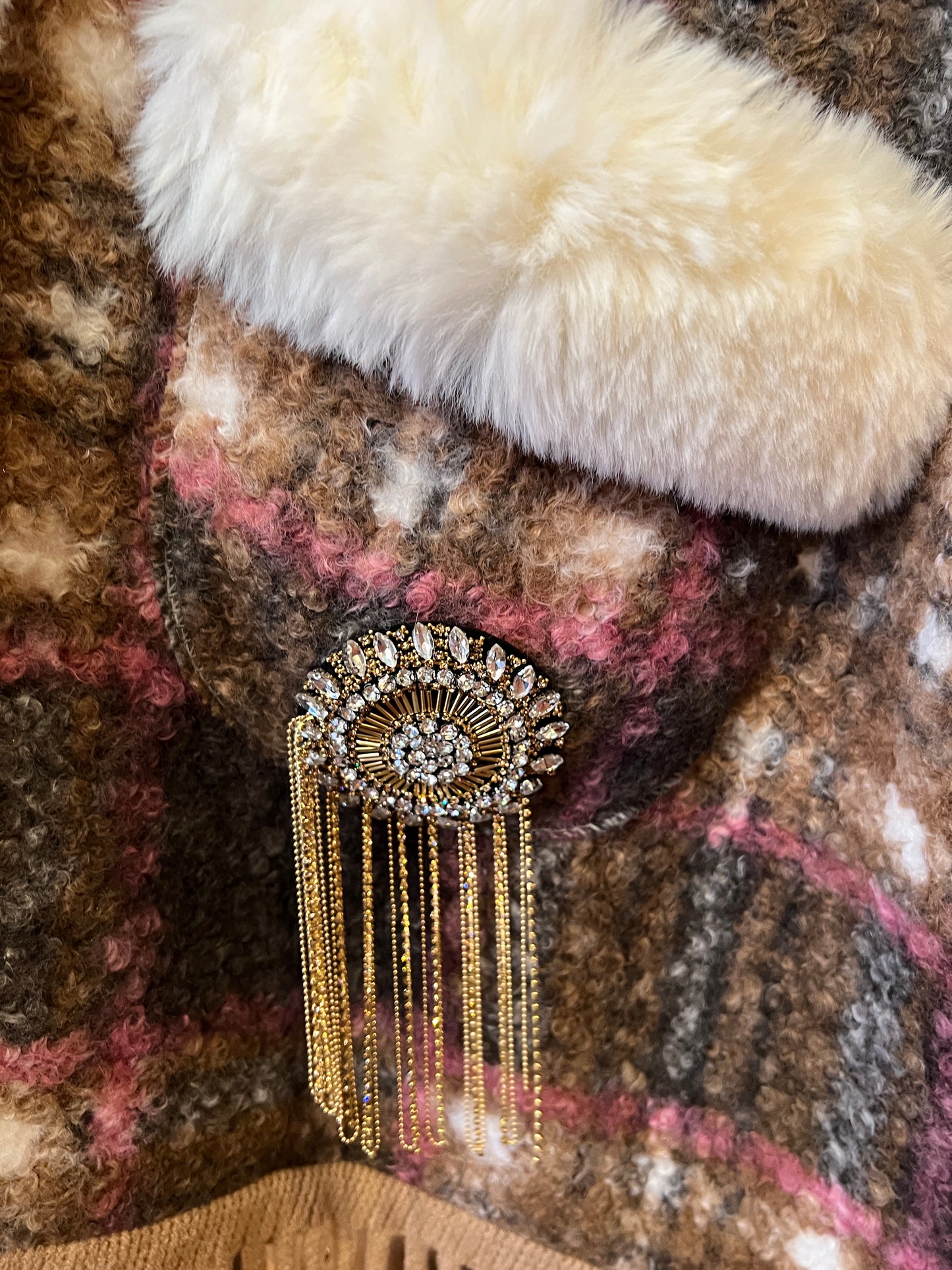 ABpink🩷 mantella boucle fantasia tartan con cappuccio, interno in ecopelliccia , patch teddy