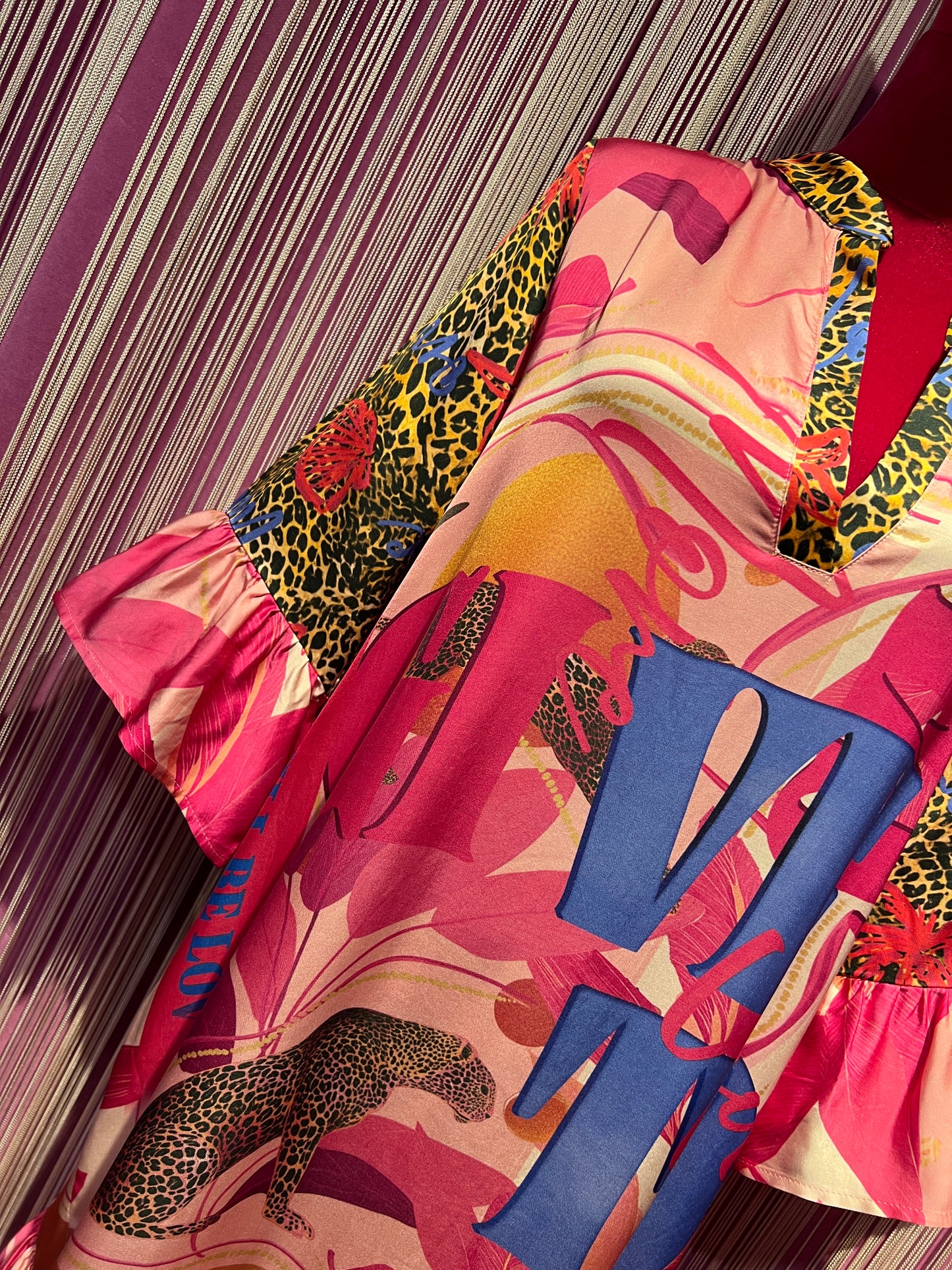 Miss goodlife abito fantasia multicolor con dettagli animalier e stampa leopardo