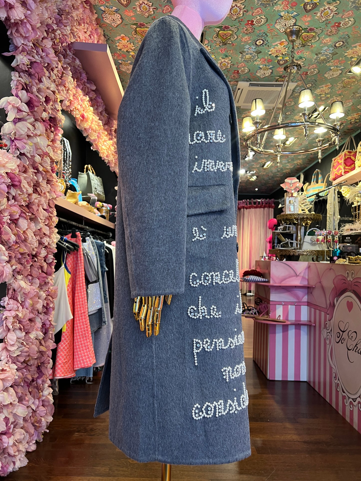 Front street cappotto doppiopetto con applicazione perle