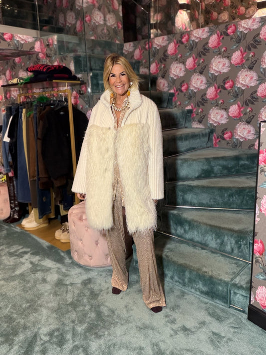 Uncommon giacca cappotto ecopelliccia panna