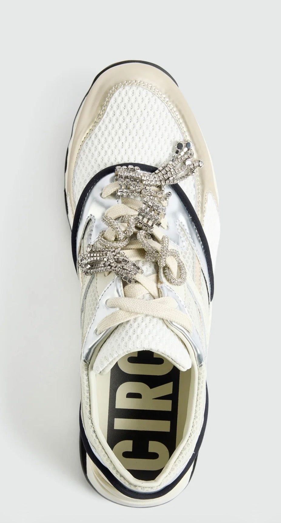 Circus Hotel sneaker bianca oro argento e nera con applicazioni cristalli lacci