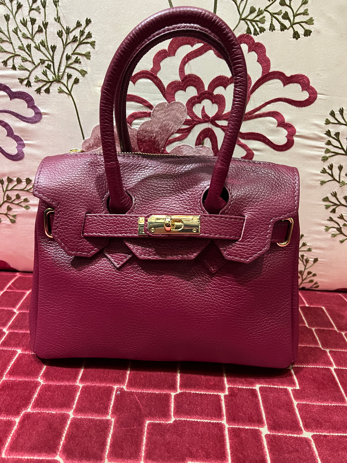 Borsa pelle burgundi due manici con tracollina