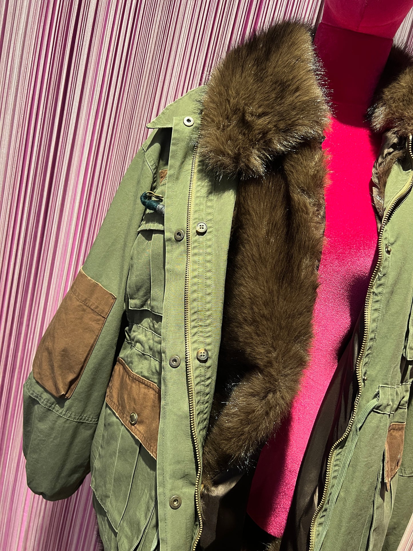 Front street parka verde militare sfoderabile ecopelliccia all interno