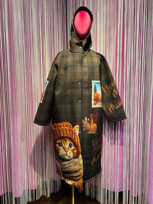 Mon amour Paris -20% di sconto cappotto con cappuccio in neoprene stampa gatto con cappello