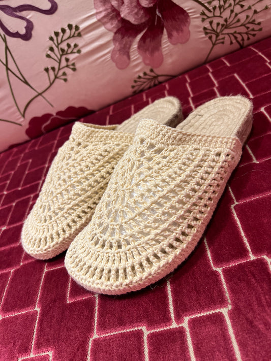 Huella espadrillas crochet panna aperte dietro