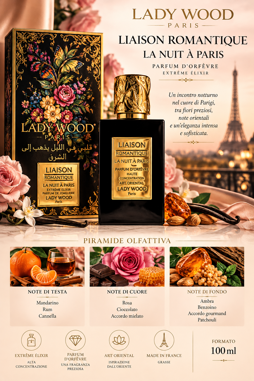 Lady Wood Paris profumo liaison romantique la nuit a Paris extreme elixir parfum de joaillerie, eau de parfum 100 ml