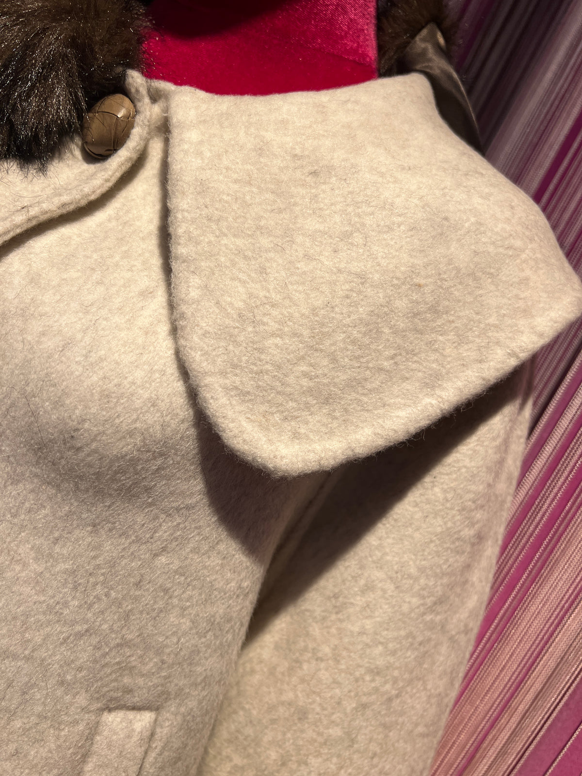 Front street cappotto crop 100% lana con collo pelliccia ecologica removibile