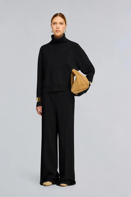 Semicouture pantalone nero in cadi’ a gamba larga
