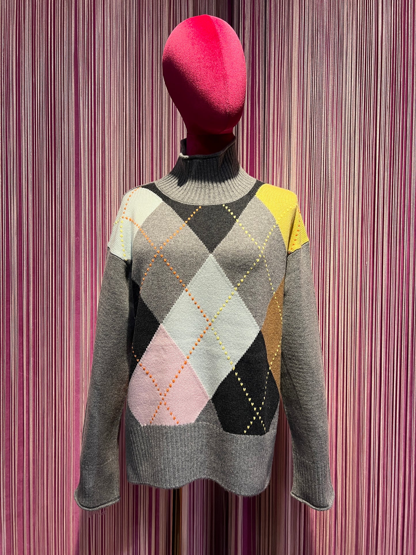 Sincere Paris maglia collo lupetto grigia  fantasia rombi