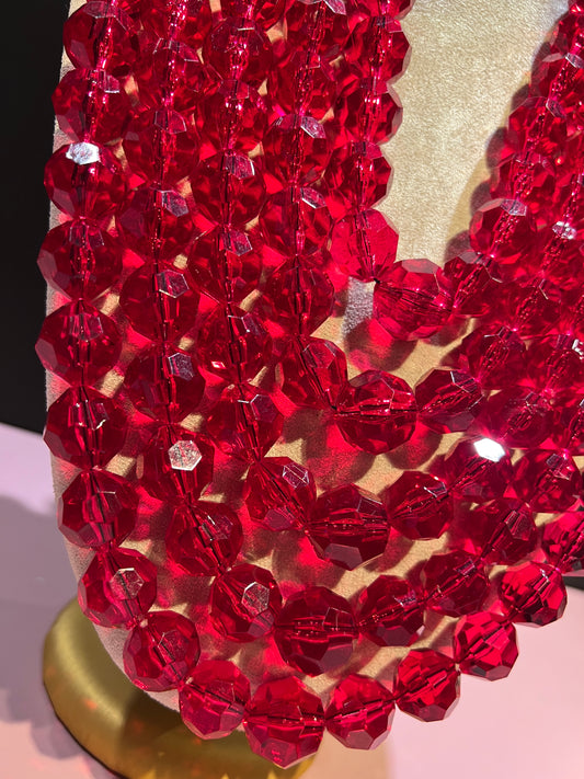 Collana cinque fili resina rosse