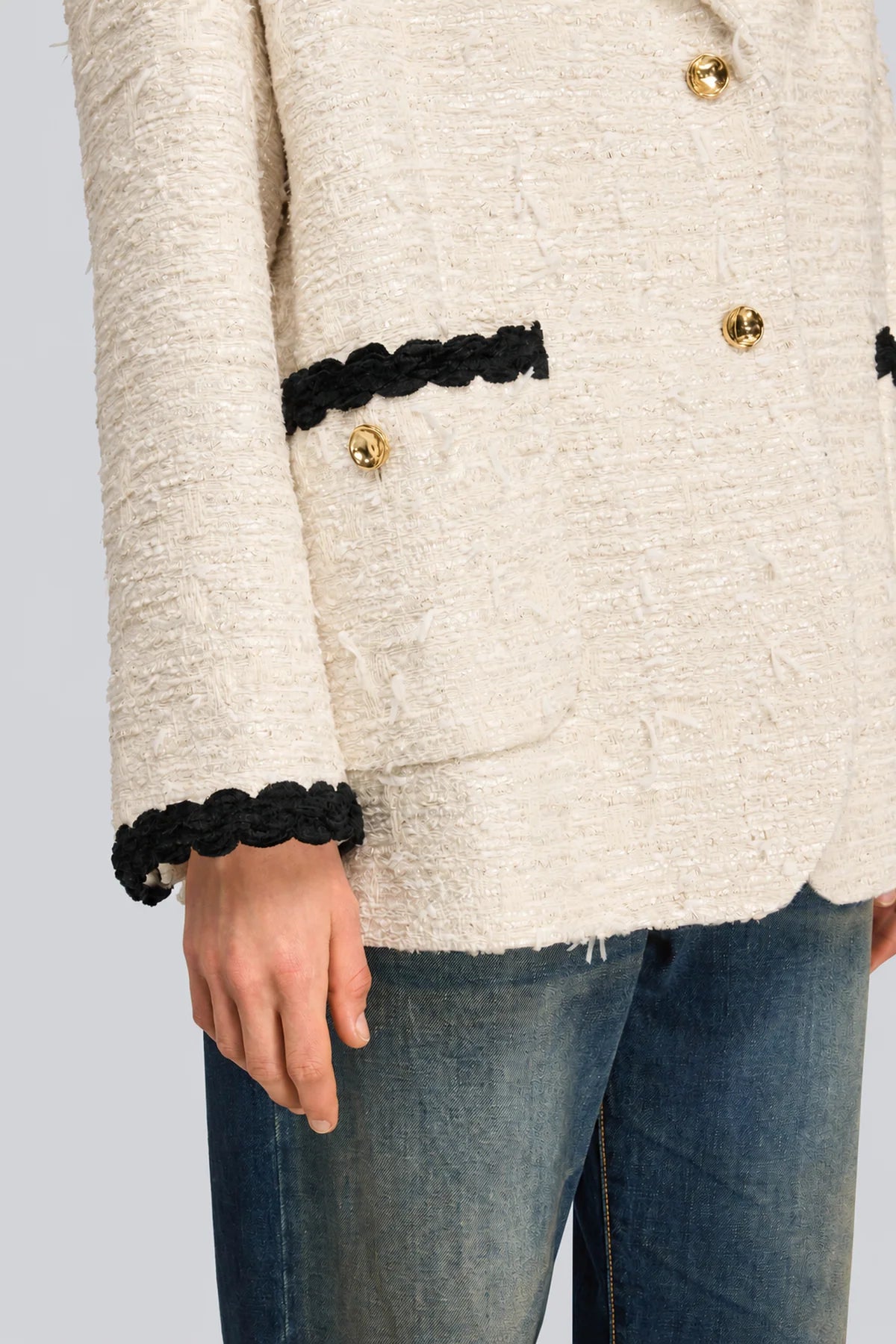 Semicouture giacca burro con profili colletto tasche e polsi neri