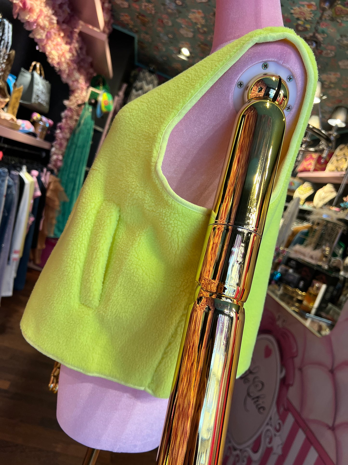 Mon amour Paris gilet tessuto teddy giallo fluo