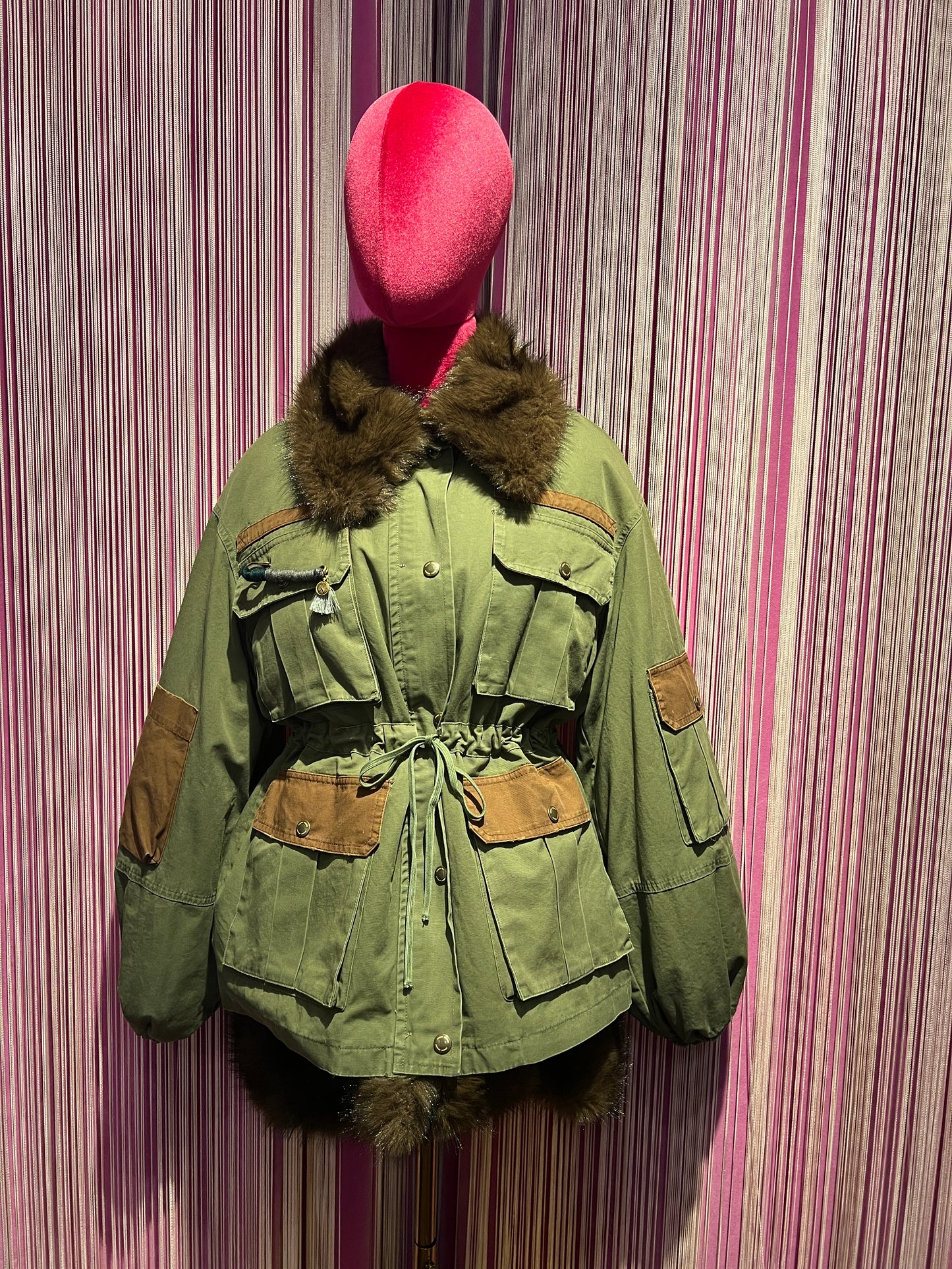 Front street parka verde militare sfoderabile ecopelliccia all interno