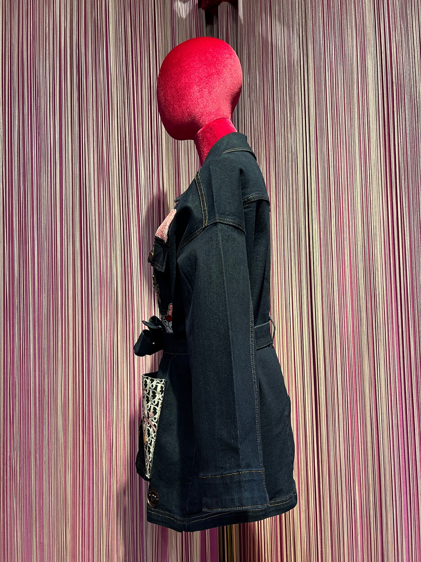 ABpink 🩷 giacca denim con cintura applicazioni pantera rosa