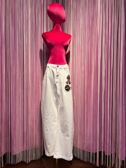 Front street pantalone denim bianco con patch