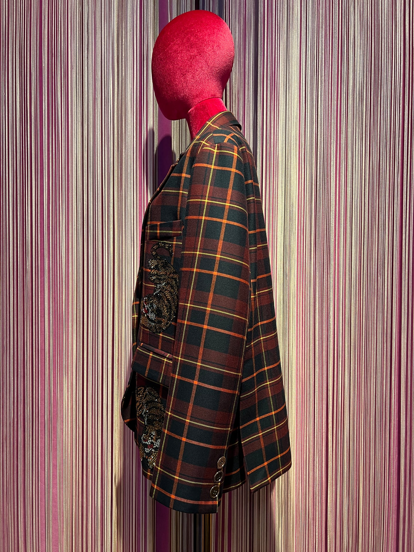 5 Progress giacca tartan over con decorazioni tigri cristalli