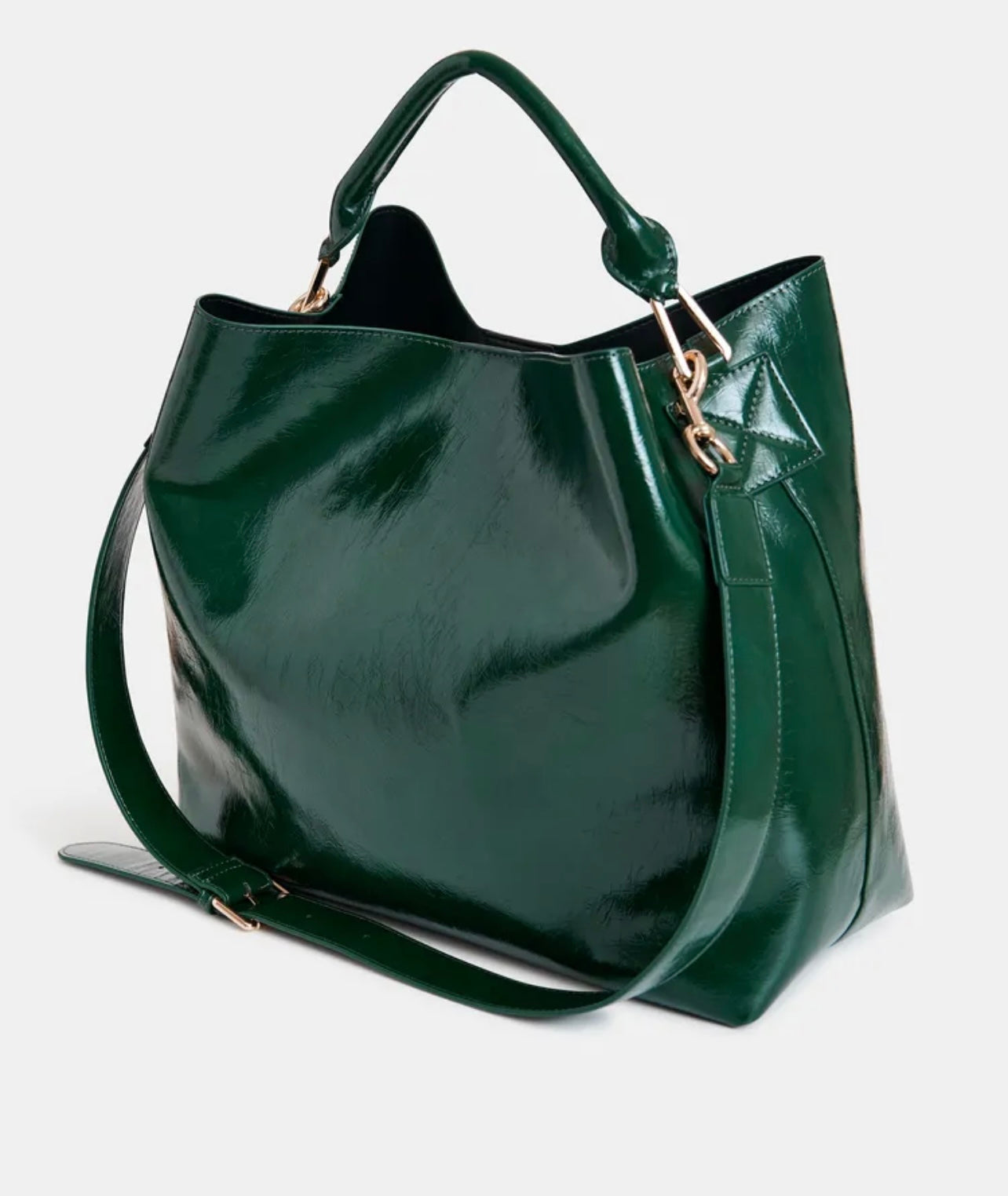 Essentiel antwerp borsa shopper lucida verde scuro con tracolla