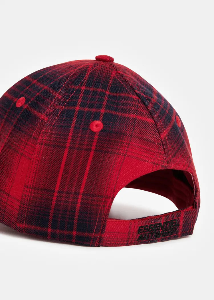 Essentiel antwerp cappello con visiera a quadri rossi con decorazione rimovibile in finte perle