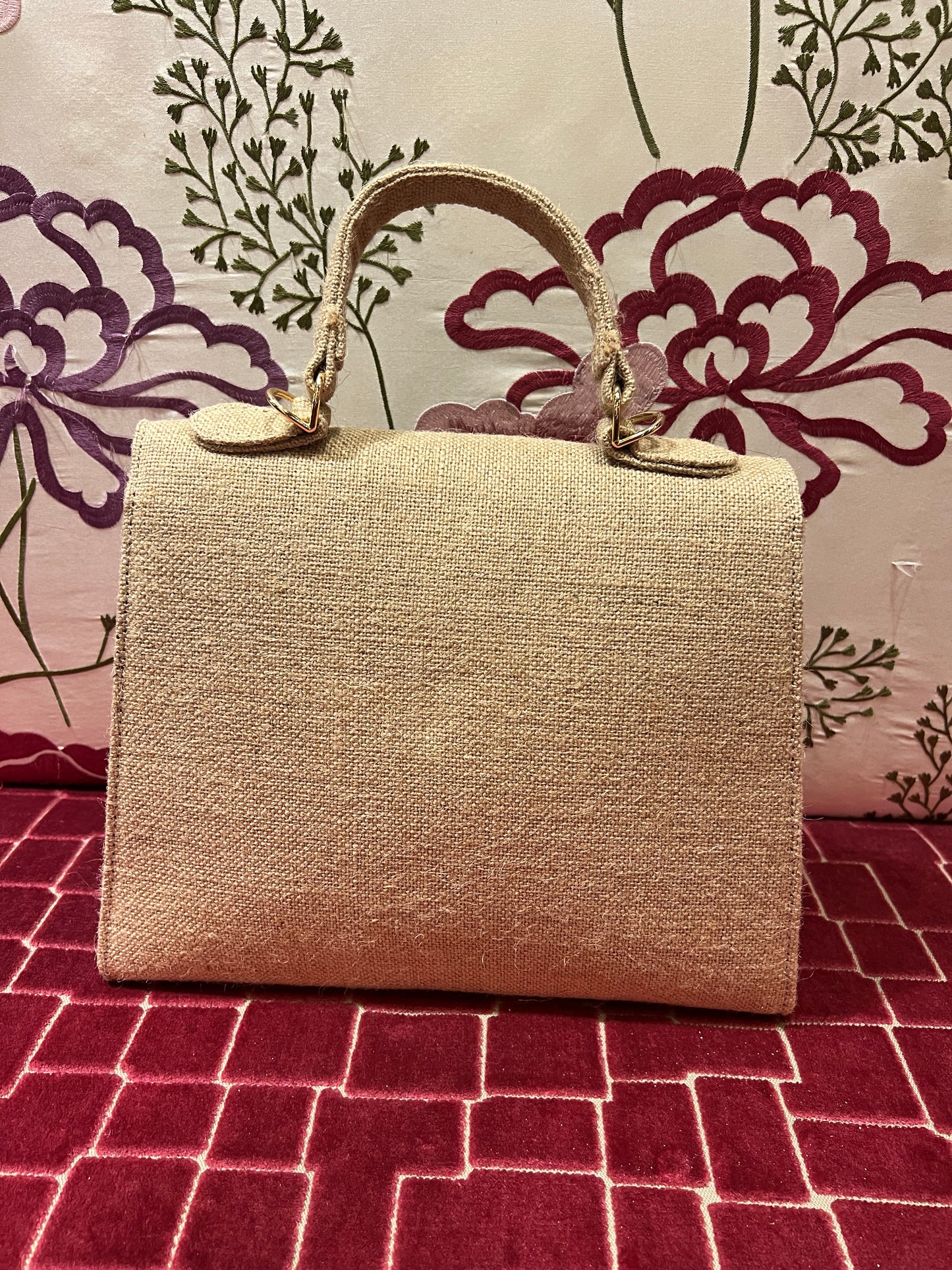 Borsa in juta beige con tracollina