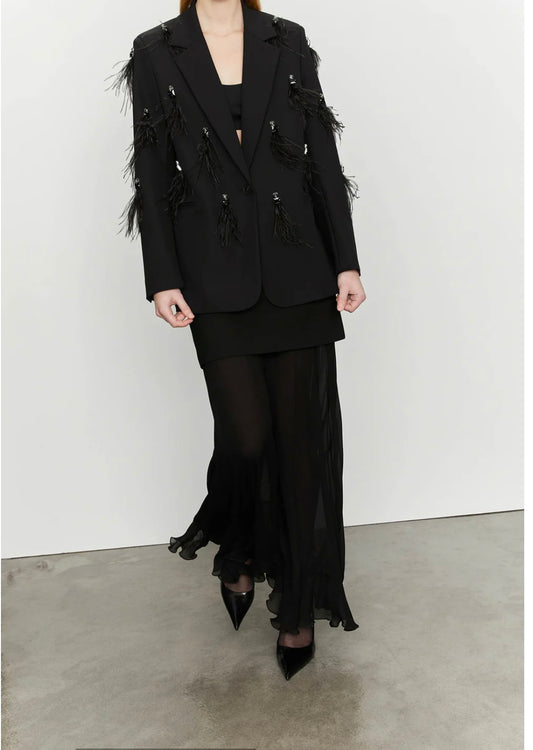 Isabelle Blanche Paris blazer in cady strech con piume e pietre
