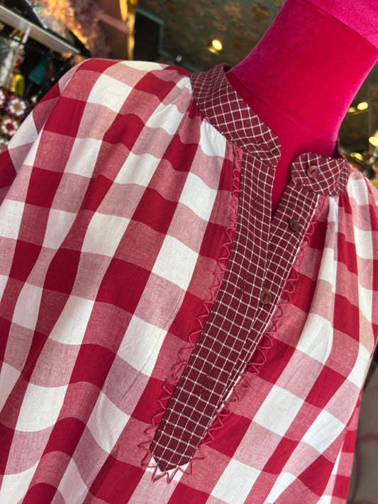 Mon amour Paris blusa oversize fantasia a quadri con polsini e rifiniture collo a contrasto
