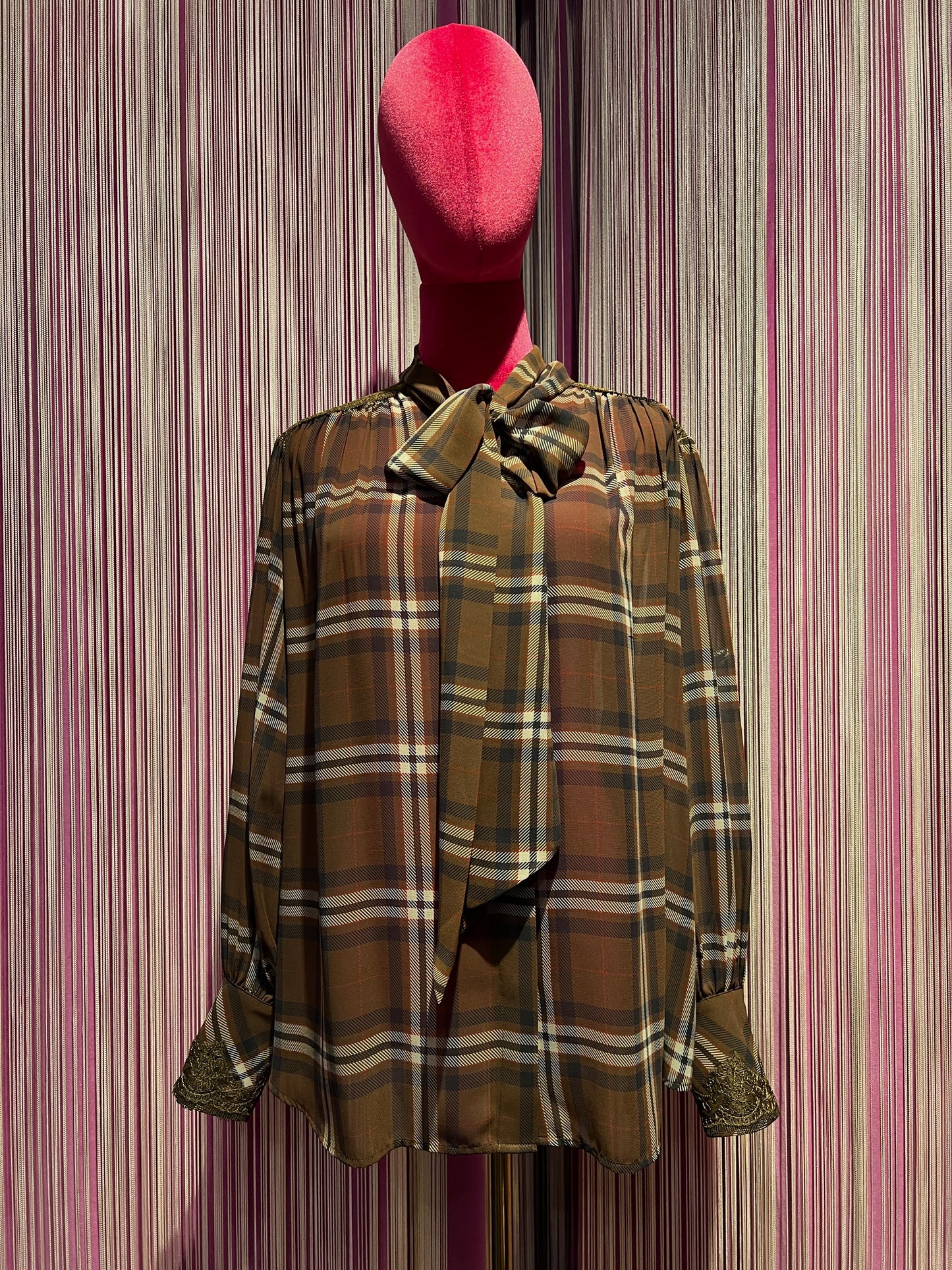 Ermanno Scervino camicia tartan in georgette con inserti in pizzo