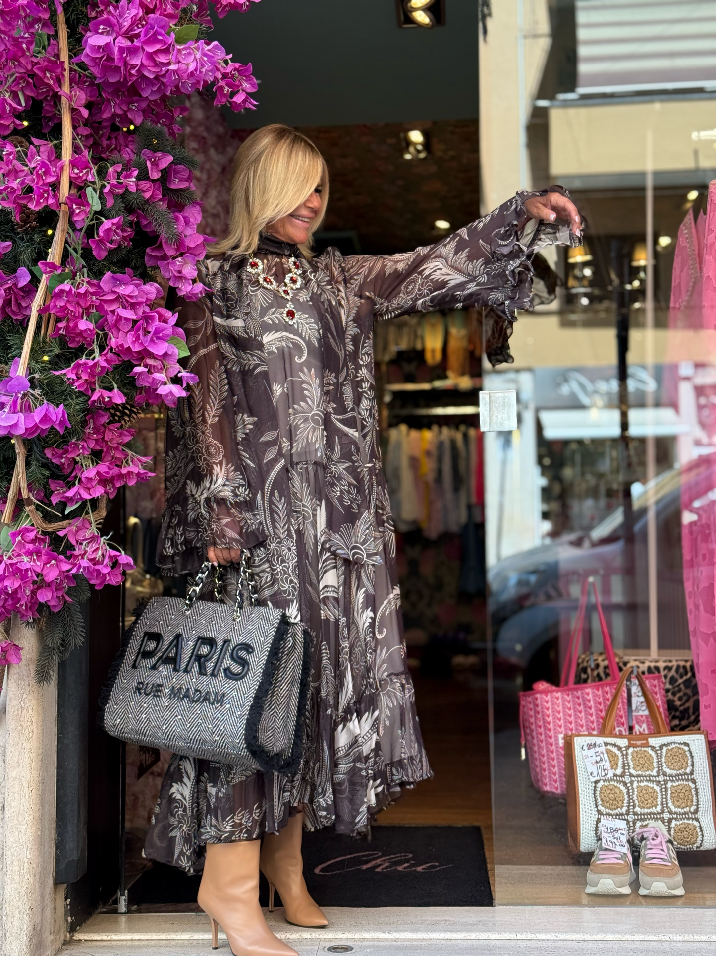 5 Progress abito lungo chiffon fantasia floreale e foulard removibile