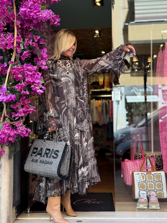5 Progress abito lungo chiffon fantasia floreale e foulard removibile