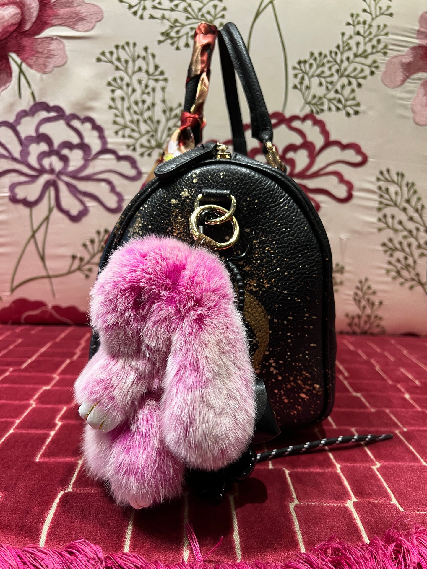 ABpink🩷borsa pelle con tracolla dipinta a mano charms coniglietto