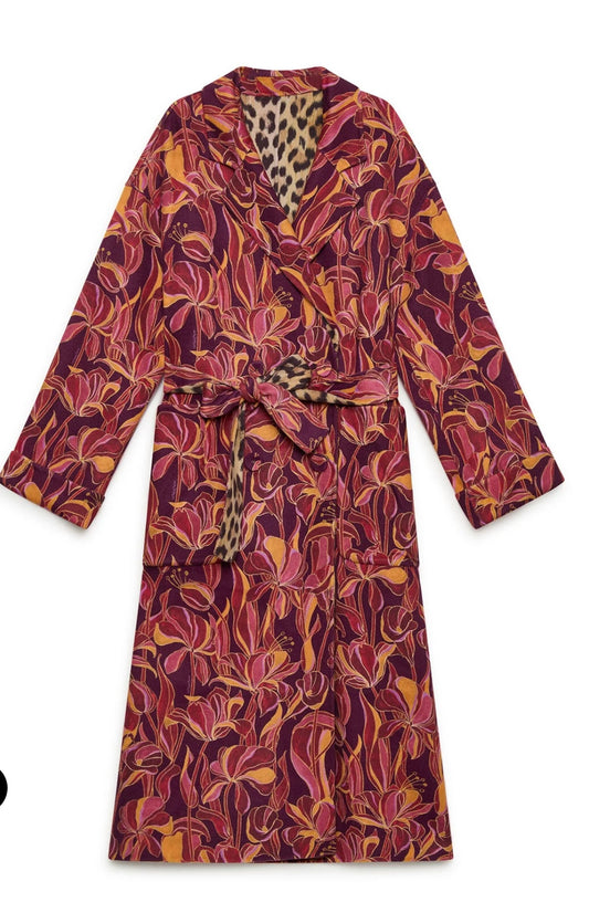 Maliparmi cappotto reversibile da un lato fantasia gigli bordò dall’altro fantasia animalier
