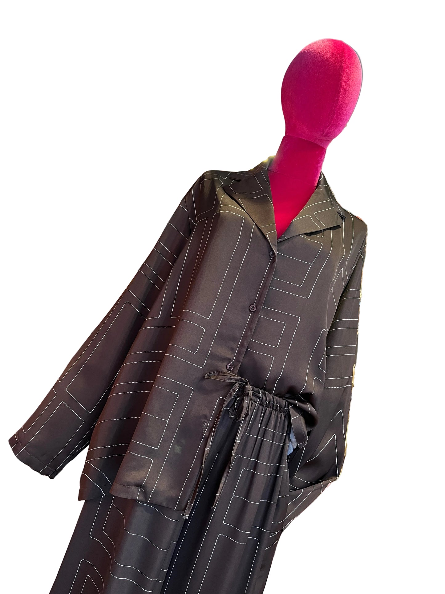 The room completo camicia e pantalone palazzo marrone e bianco