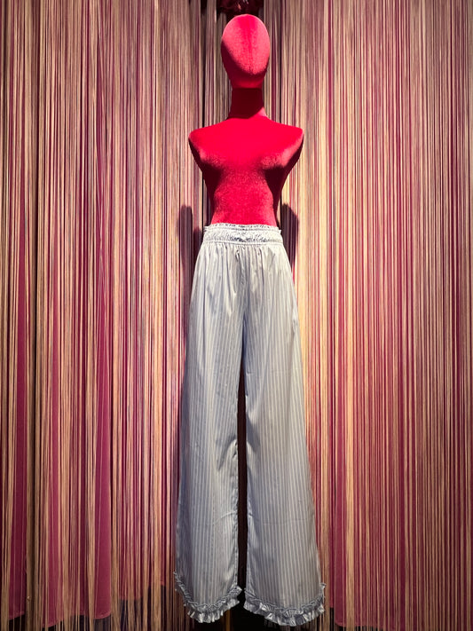 Gina Gorgeous pantalone palazzo di cotone a righe celeste e bianco Palmira 1