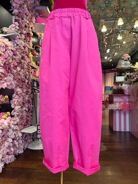 Mon amour Paris pantalone fucsia cotone elasticizzato taglia unica elastico in vita sconto-30%