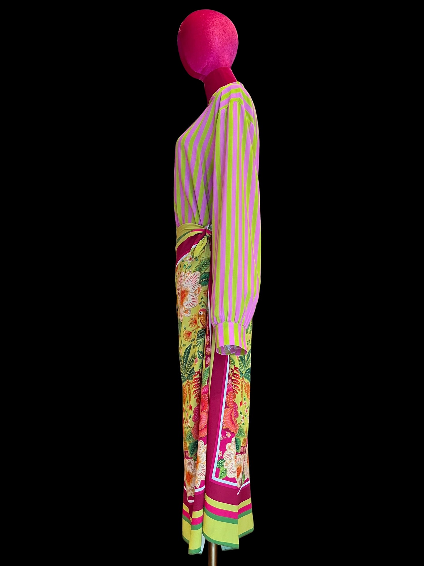 Mon amour Paris completo 100% viscosa camicia a righe e gonna fantasia con allacciatura laterale nodo