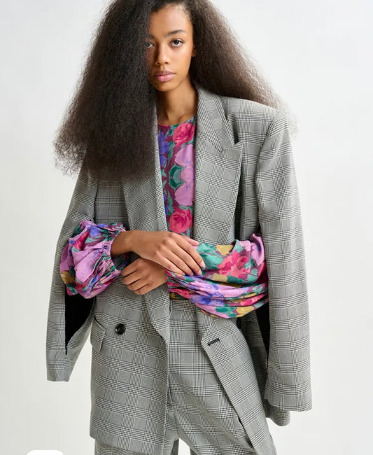 Essentiel antwerp blazer doppiopetto grigio e nero con dettagli zip sotto le ascelle Ipursuit