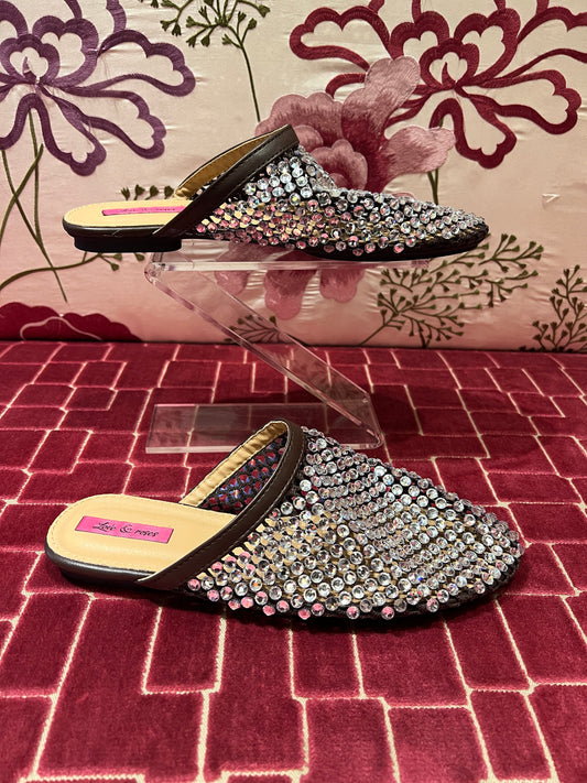Love & roses ciabattina Swarovski rifinitura marrone