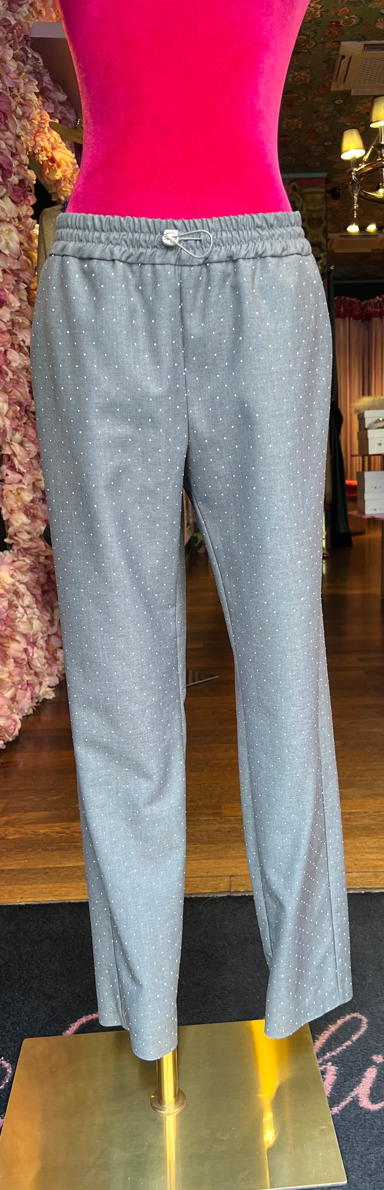 Ermanno Scervino pantalone grigio con pois cristalli argento elastico regolabile