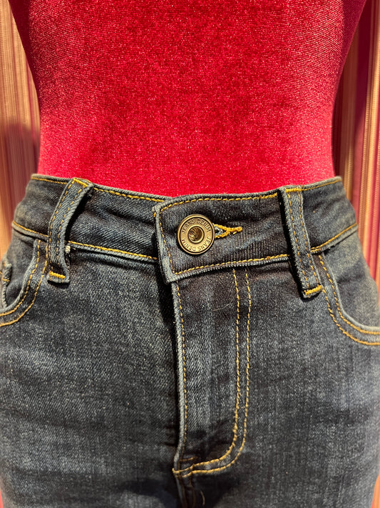 Mon amour Paris jeans denim sfrangiato elasticizzato