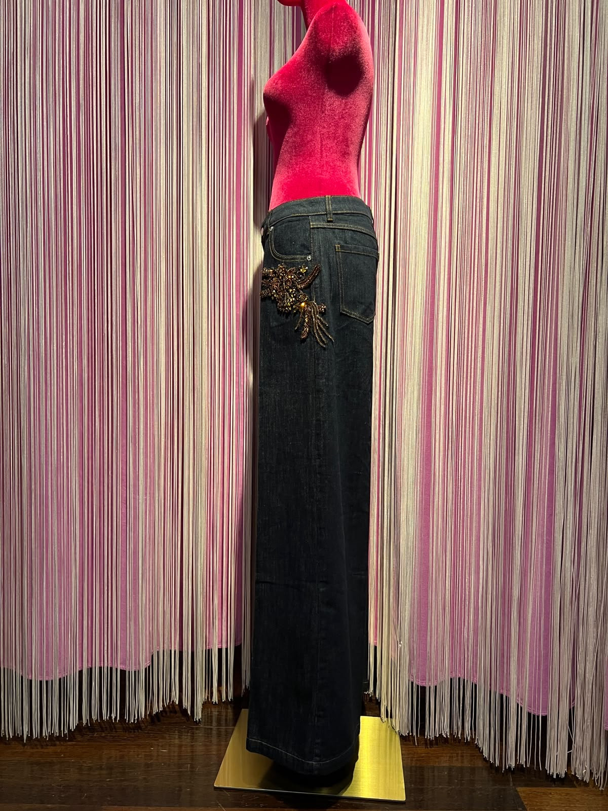 Ermanno Scervino jeans modello palazzo con applicazioni ramage cristalli