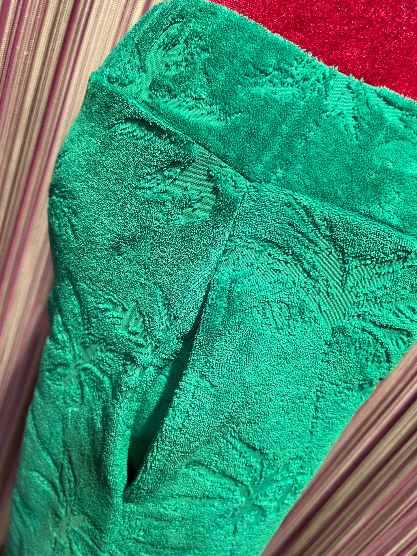 Frok pantalone in spugna verde bandiera disegno palme con elastico in vita