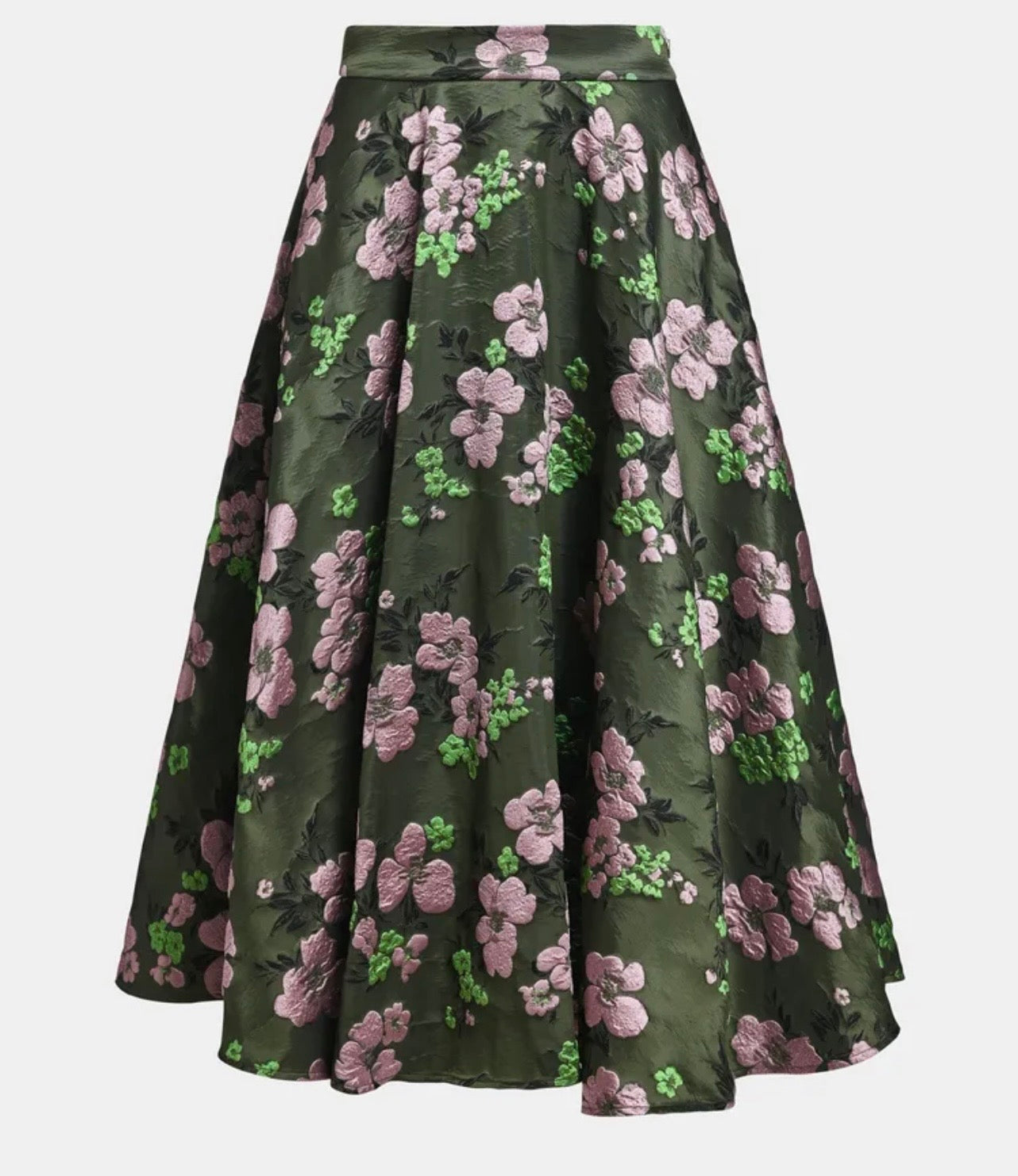 Essentiel antwerp gonna midi a ruota in jacquard floreale color cachi rosa e verde chiaro