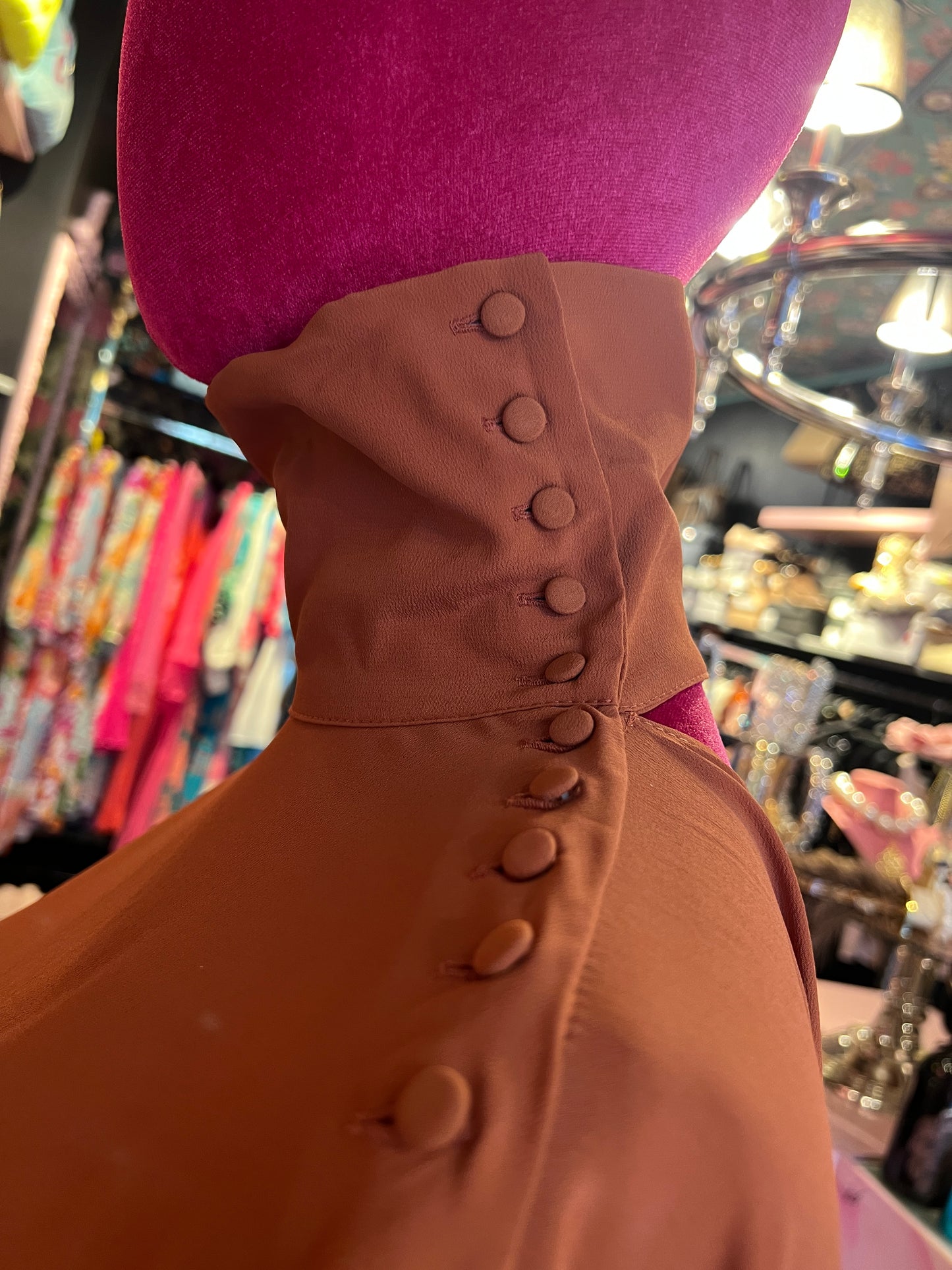 Semicouture abito in crepe de chine collo con bottoncini elastico in vita,scollo drappeggiato