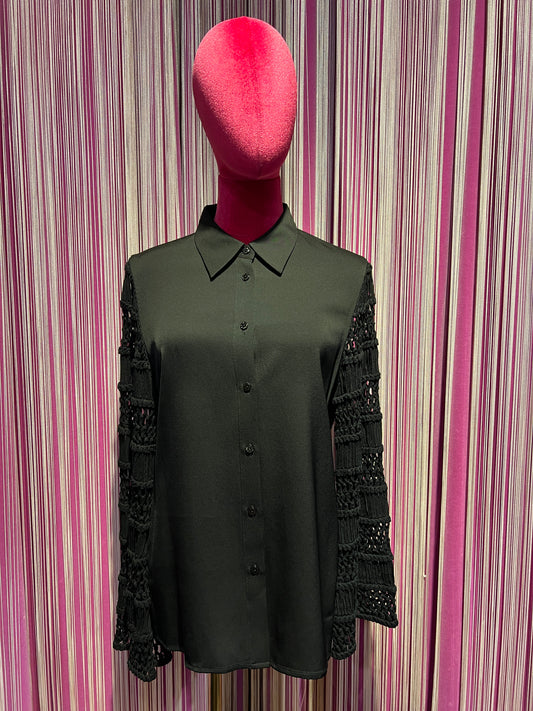Isabelle Blanche Paris -50% di sconto camicia in crepe di viscosa con maniche uncinetto