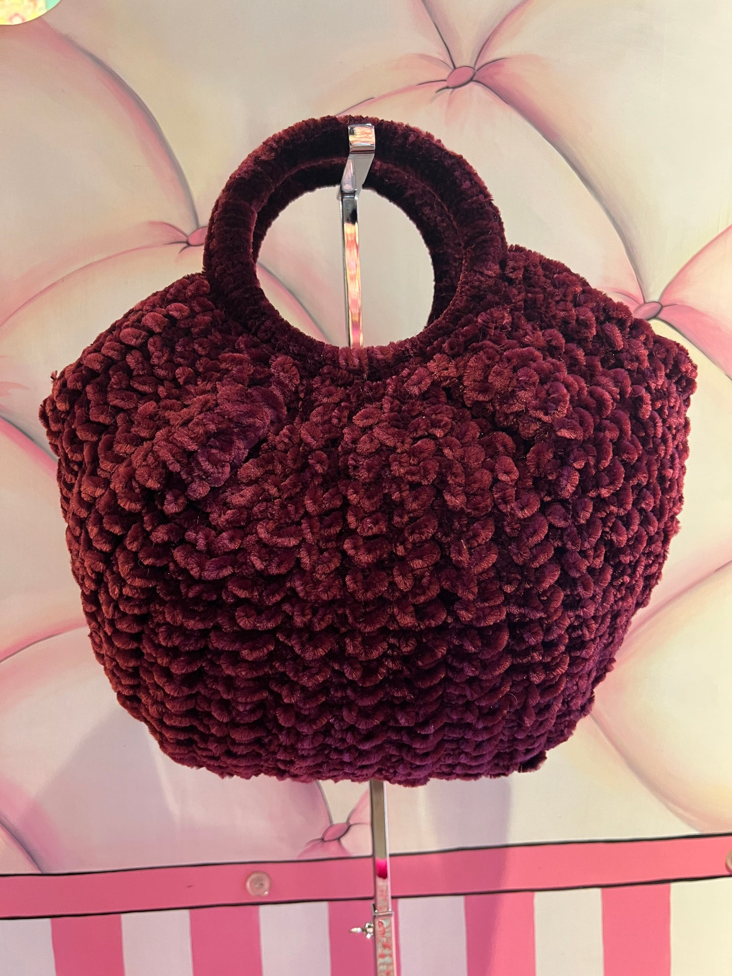 Love & roses borsa tricot ciniglia burgundy con tracolla