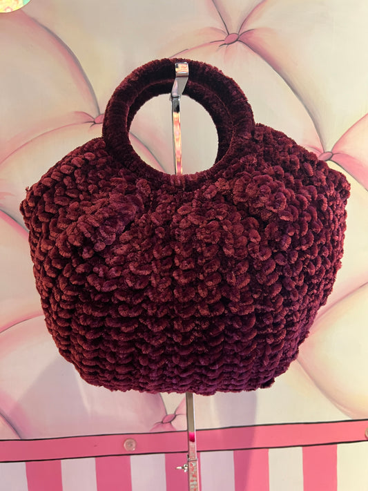 Love & roses borsa tricot ciniglia burgundy con tracolla