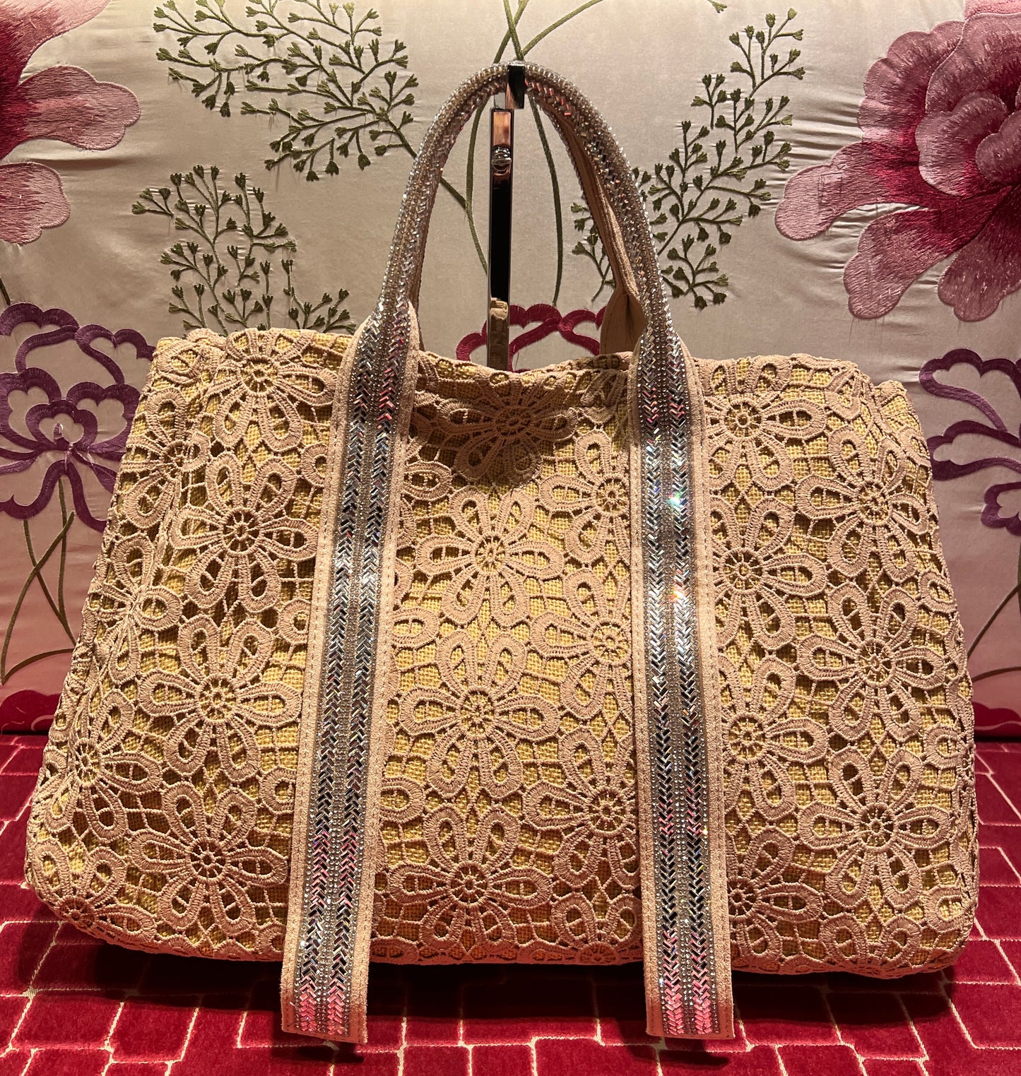 Borsa pizzo beige due manici