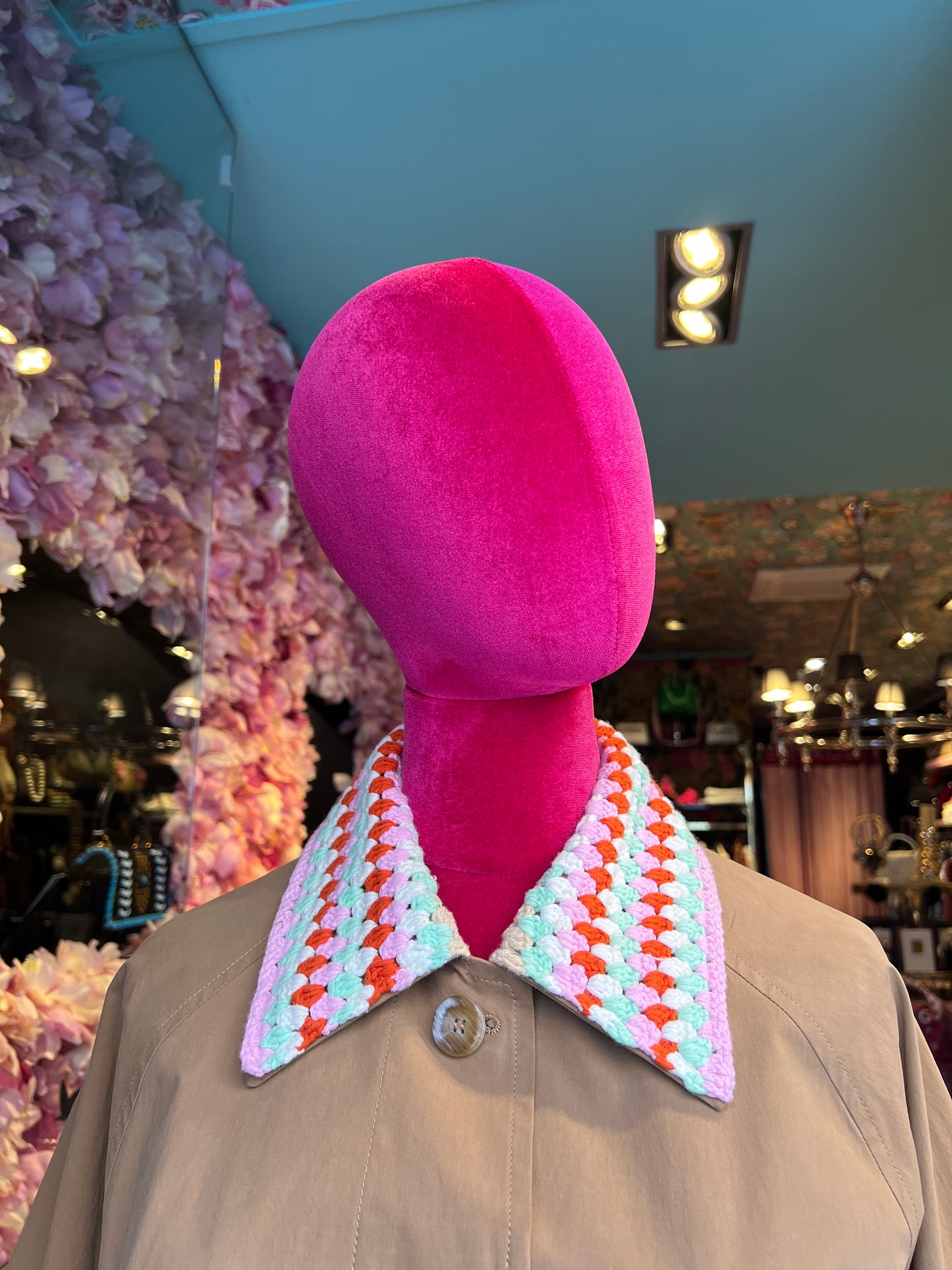 Sincere Paris trench color Kaki collo e polsi lavorazione uncinetto